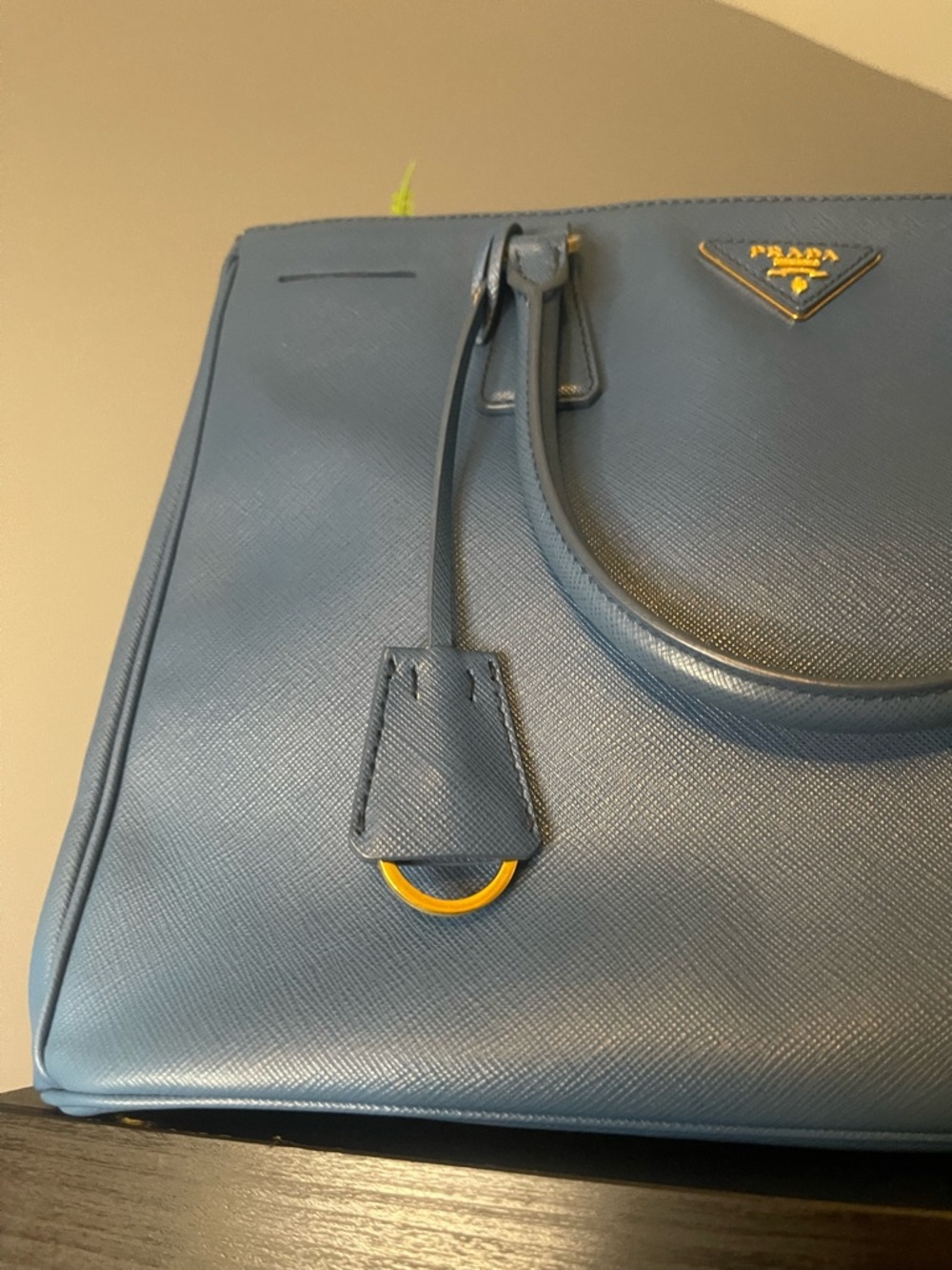 Prada Slate Blue Saffiano Leather Satchel with Gold Hardware - Picture 10 of 12